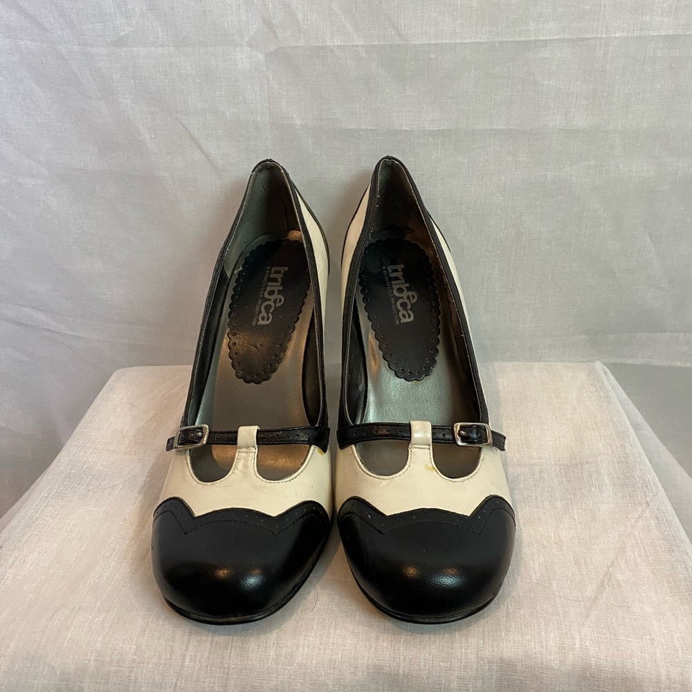 Adorable Black and White Tribeca Mary Jane Heels